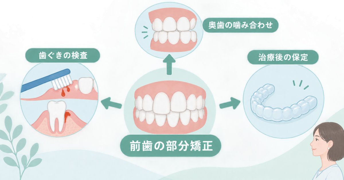 40代女性の前歯が気になるとき、部分矯正前に歯ぐきと噛み合わせを確認